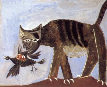 巴勃羅 畢加索 叼著鳥的貓